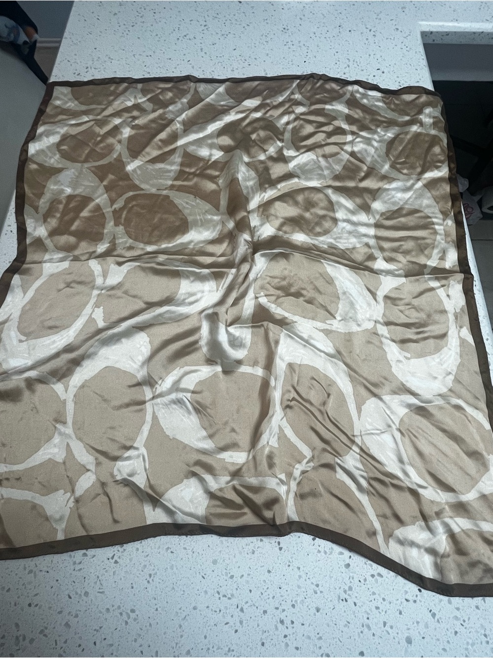 Coach‎ Silk-Feel Circle Print Scarf - Cream and Brown